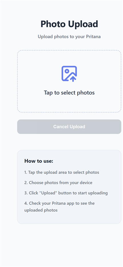 La página de subida abierta en un móvil: toca para seleccionar fotos